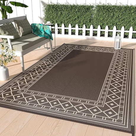 Outdoor Rug 9'x12' for Patio Clearance, Reversible Plastic Straw Outdoor Carpet