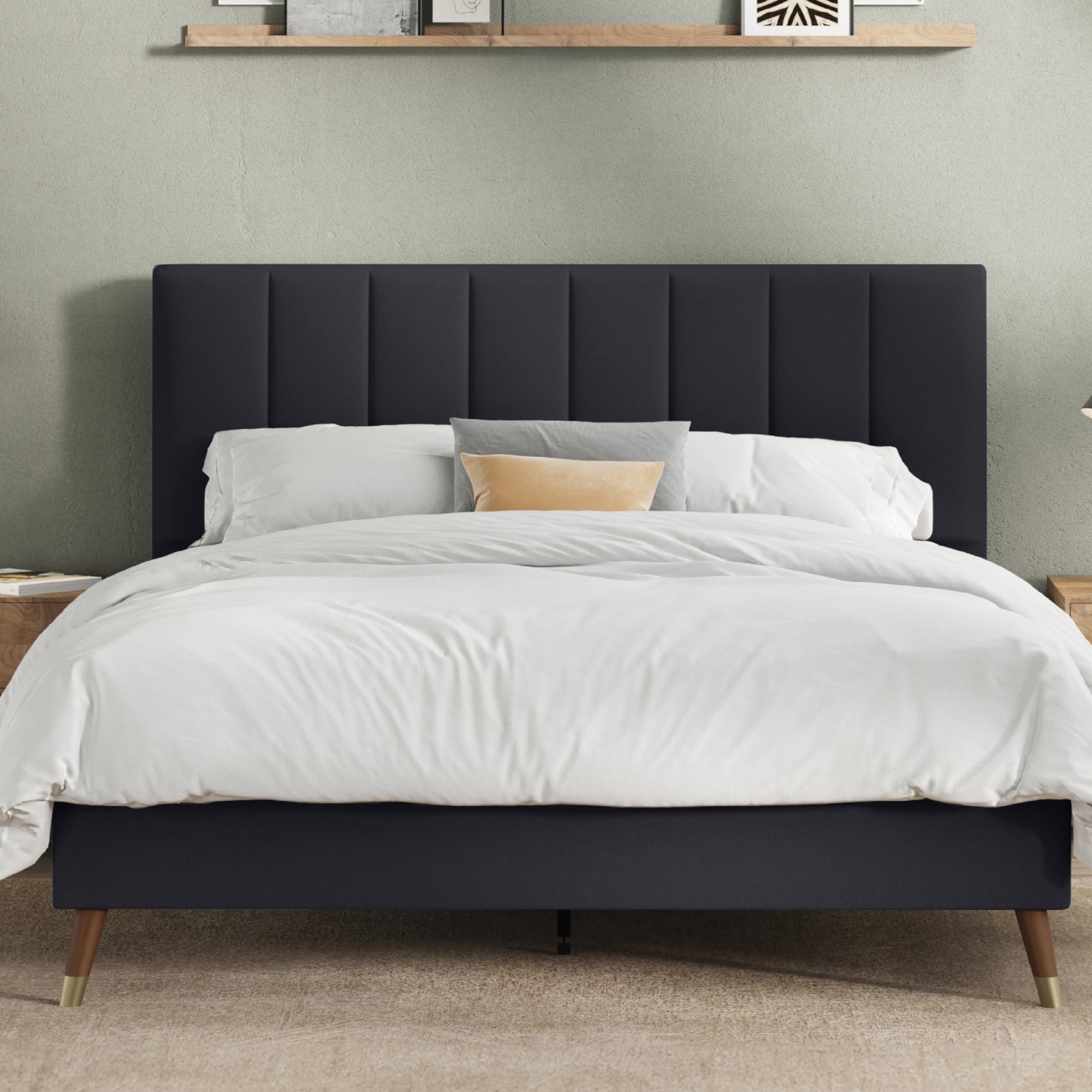 Collette Mid Century Modern Tufted Upholstered Platform Bed Frame