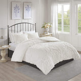 Madison Park Tufted Chenille Cotton Comforter, All Season Bedding Set, Matching Shams, Viola, Damask Off White King/Cal King(104"x92") 3 Piece