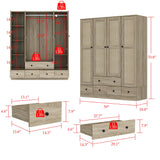 4 Door Wardrobe Armoire Closet, Bedroom Cabinet Armoire with Rattan Doors