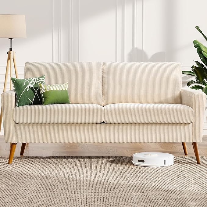 68" Loveseat Sofa Green Corduroy, Mid Century Modern Love Seat Couches