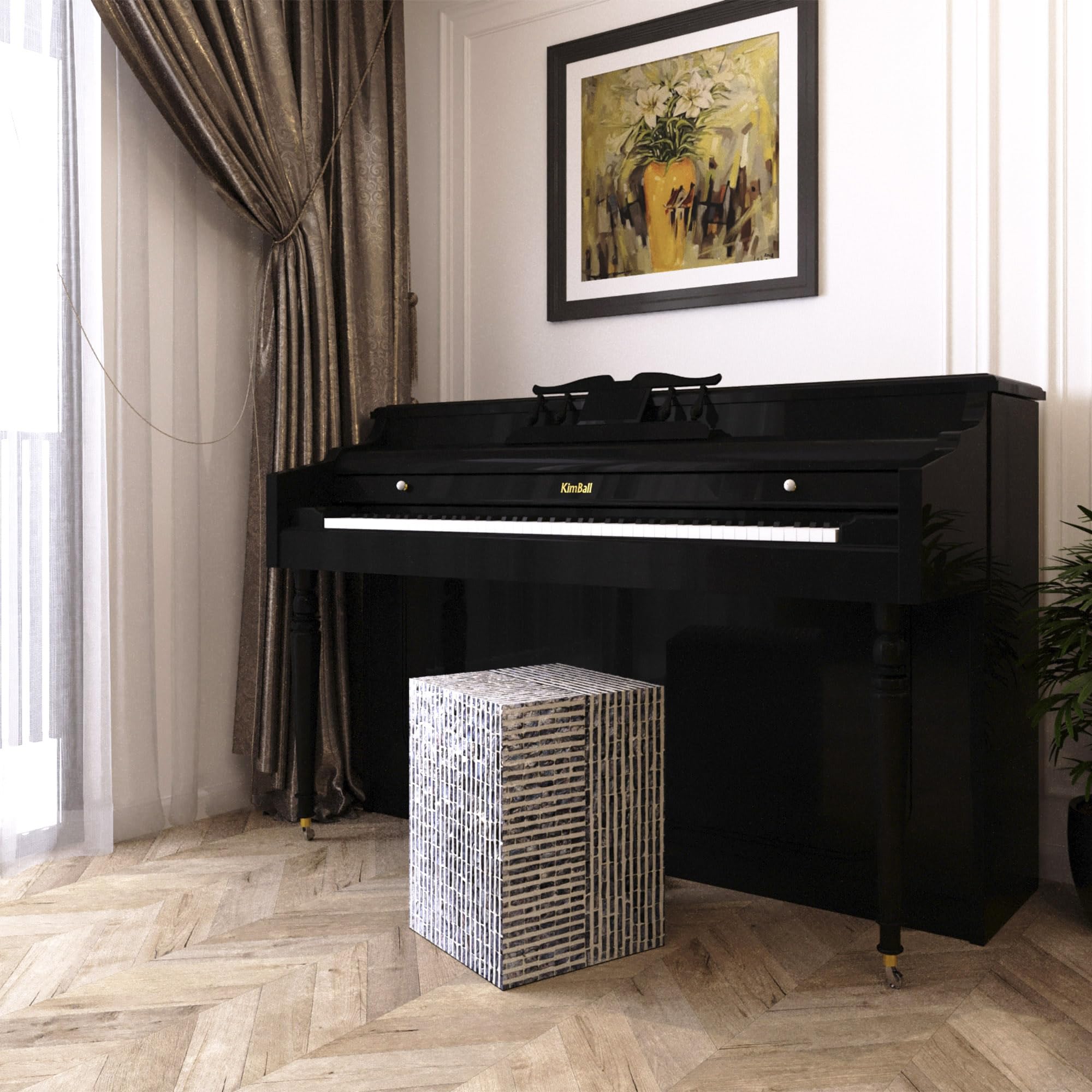 Mother of Pearl Square Drum End Table Accent Table Contemporary Mosaic Deco Patio