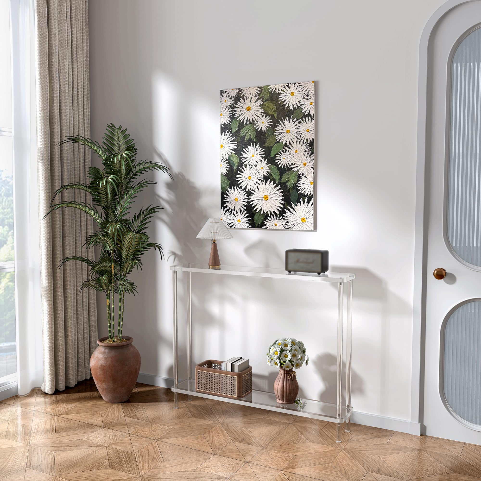 Acrylic Narrow Console Table - 2-Tier Clear Entry Table with Cylindrical Legs