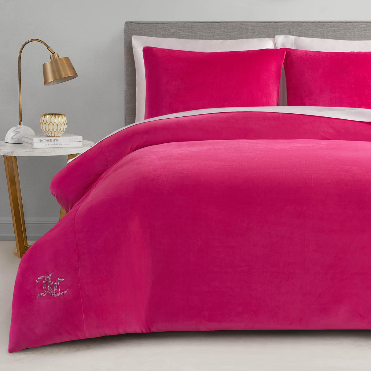 Hot Pink Velour Full/Queen Comforter Set - 3 Piece Luxury Bedding Ensemble