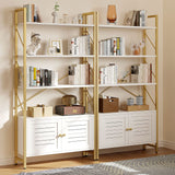 Bookshelf and Bookcase with Storage Cabinet, Standing 5 Tiers Book Shelves Display Rack with Doors for Bedroom Living Room Office,White&Gold