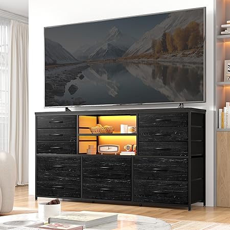 TV Stand Dresser for Bedroom with Power Outlet & LED Lights for 60''TV Stand