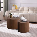 Round Nesting Coffee Table Set of 2 Modern Drum Coffee Table Side Table Storage