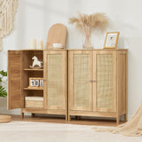 Storage Cabinet with Rattan Doors, Bathroom Storage Cabinet with Adjustable Shelf