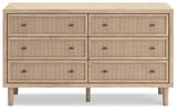 Signature Design by Ashley Cielden Coastal 6-Drawer Dresser with Safety Stop and Textured Cane Details, Light Brown