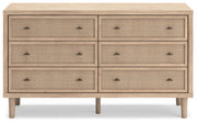 Signature Design by Ashley Cielden Coastal 6-Drawer Dresser with Safety Stop and Textured Cane Details, Light Brown