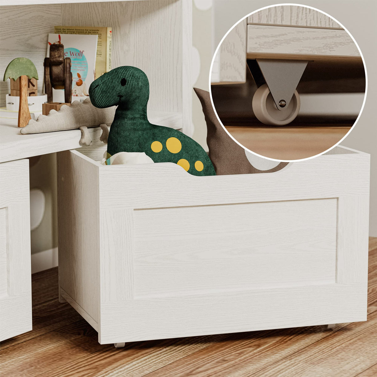 Toy Storage Organizer with Drawers, Floor Toy Box with Wheels and Open Shelf, Storage