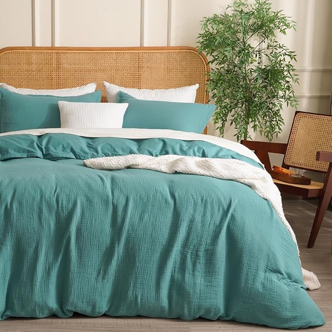 100% Cotton Muslin Duvet Cover Set Queen Size,3 Pcs Ultra Soft Breathable & Lightweight Gauze Bedding Set