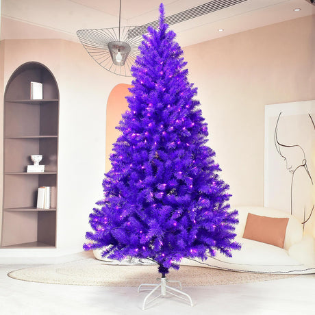 6.5ft Pre-Lit Purple Christmas Tree, Artificial Holiday Decorative Tree