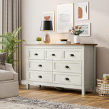 Farmhouse 7 Drawer Dresser for Bedroom, Antique Double Dresser & Chest