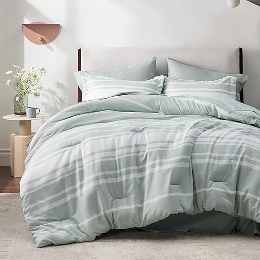 Grey White Striped Comforter for Queen Size Bed