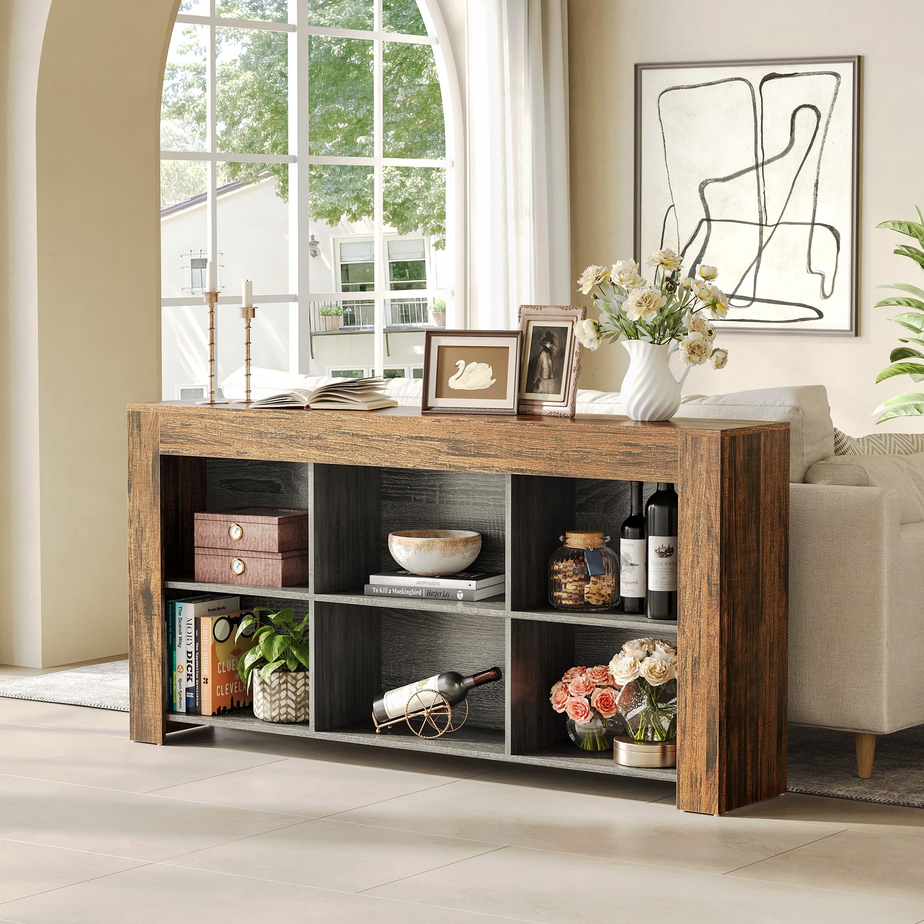 Console Table with Storage, 63-Inch Narrow Long Sofa Table