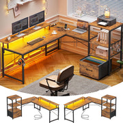 Home Office Desk with File Drawer and Power Outlet, 51" Corner Computer