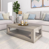 Modern Rectangular Coffee Table with Shelf, Solid Wood, 48 Inch, Center Table