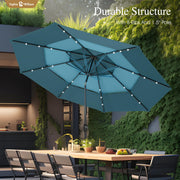 Sophia & William 10ft Patio Umbrellas 3-Tier Umbrella Outdoor Patio Umbrellas with Lights Vented Top 24 LED lights Adjustable Tilt for Pool Garden Backyard, Mixed Peacock