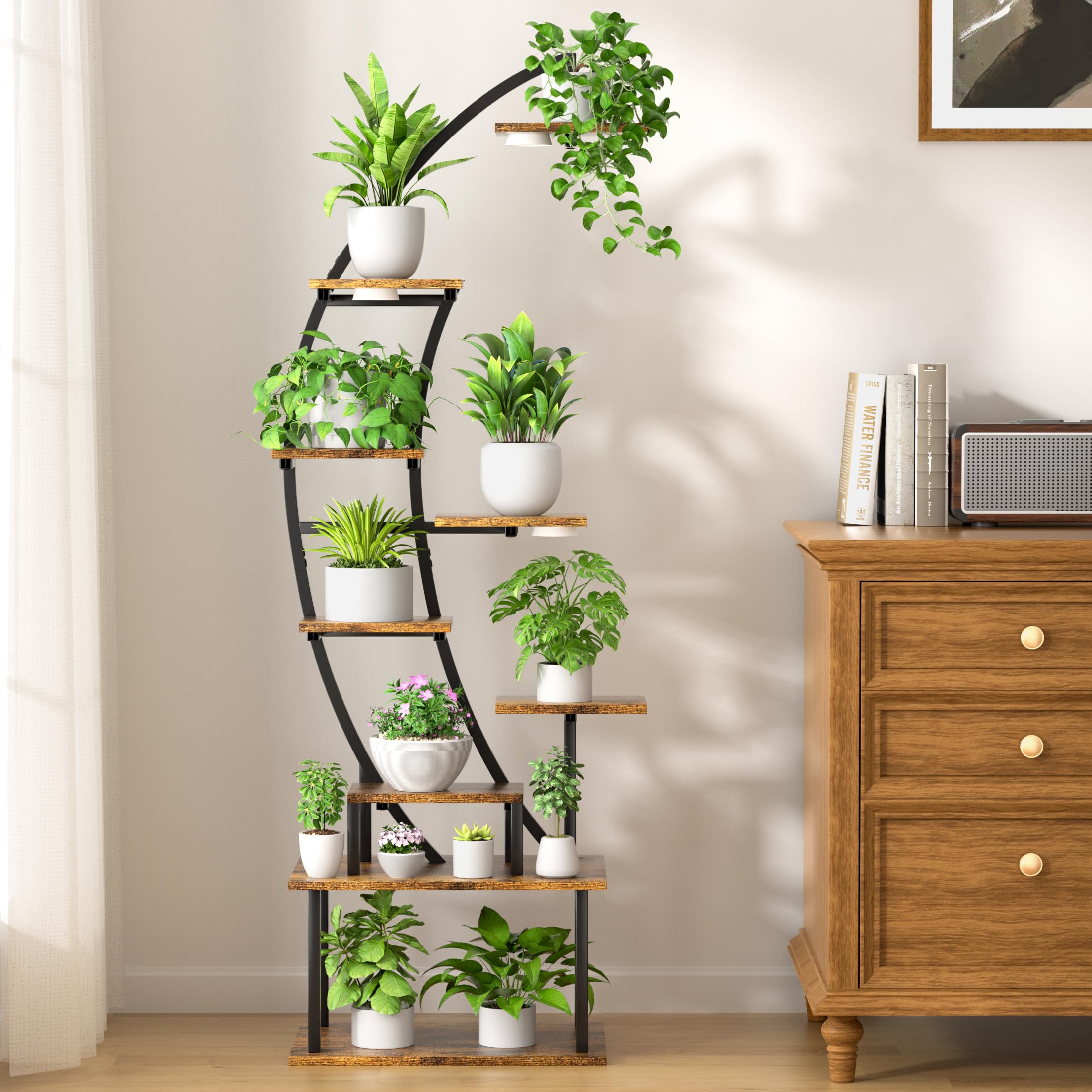 LumiBloom 9-Tier Half-Moon Plant Stand with LED Grow Lights