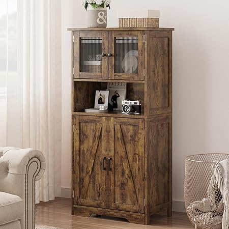 Bathroom Storage Cabinet, Freestanding Floor Linen Storage Cabinet with Doors