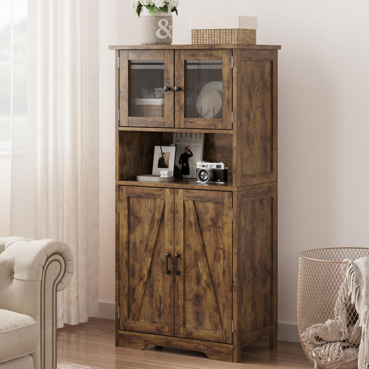 Bathroom Storage Cabinet, Freestanding Floor Linen Storage Cabinet with Doors