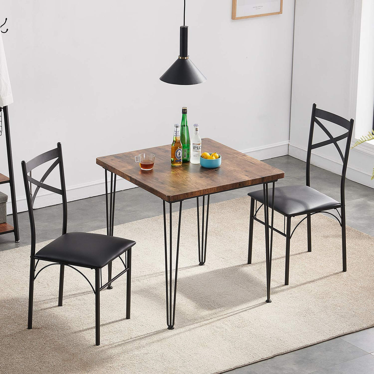 3 Piece Kitchen Dining Room Table and Chairs Set for Dinette, Breakfast Nook, Farmhouse