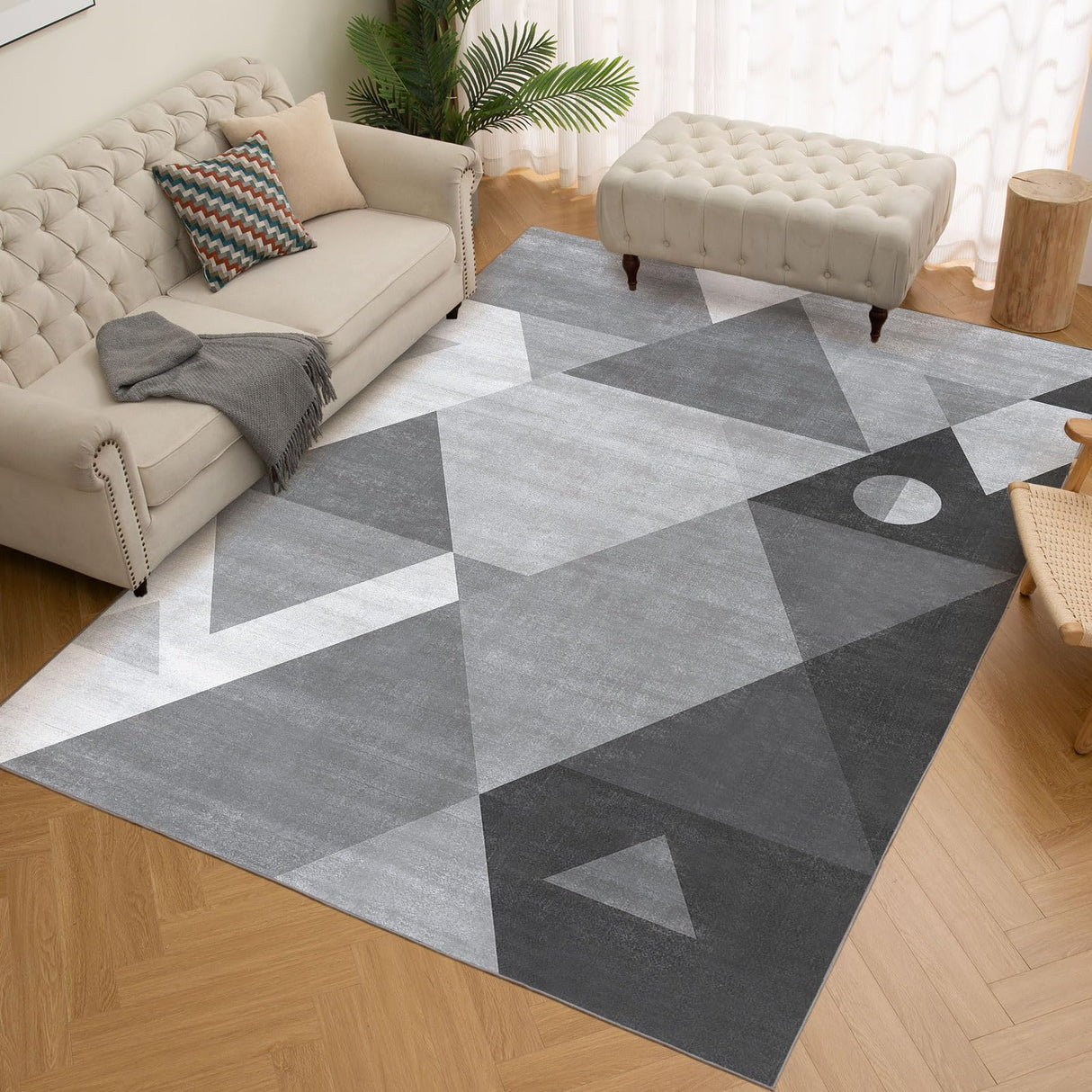 Washable Modern Area Rug - Geometric Style 5x7 Rugs for Living Room, Bedroom,