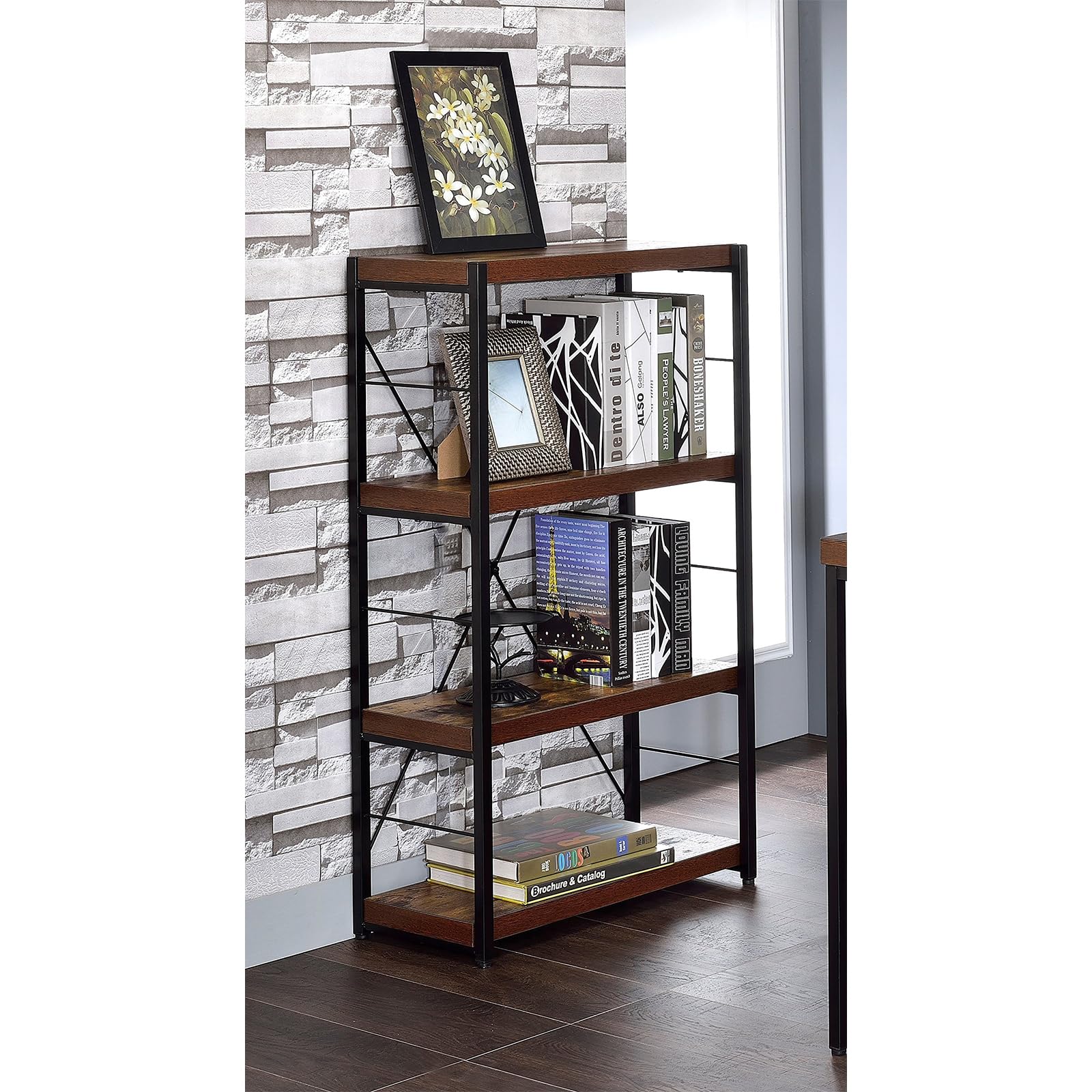 Acme Bob 4 Shelf Wooden Bookcase in Weathered Oak
