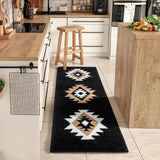 DEXDE Boho Bathroom Rugs Black Aztec Bath Mat Non Slip Long Bathroom Rug Runner Luxury Soft Absorbent Carpet for Bathroom Shower Kitchen Entryway Modern Western 20x47