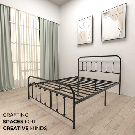 Metal Bed Frame with Headboard & Footboard Set: Vintage Bed Frame - with Storage