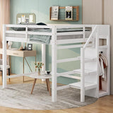 Full Loft Bed, Loft Bed Full Size with Storage Staircase and Wardrobe for Clothes, Wooden