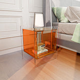 KSacry Acrylic Nightstand Orange Acrylic Side Table Night Stands for Bedrooms Acrylic Bedside Table with Open Storage Shelf