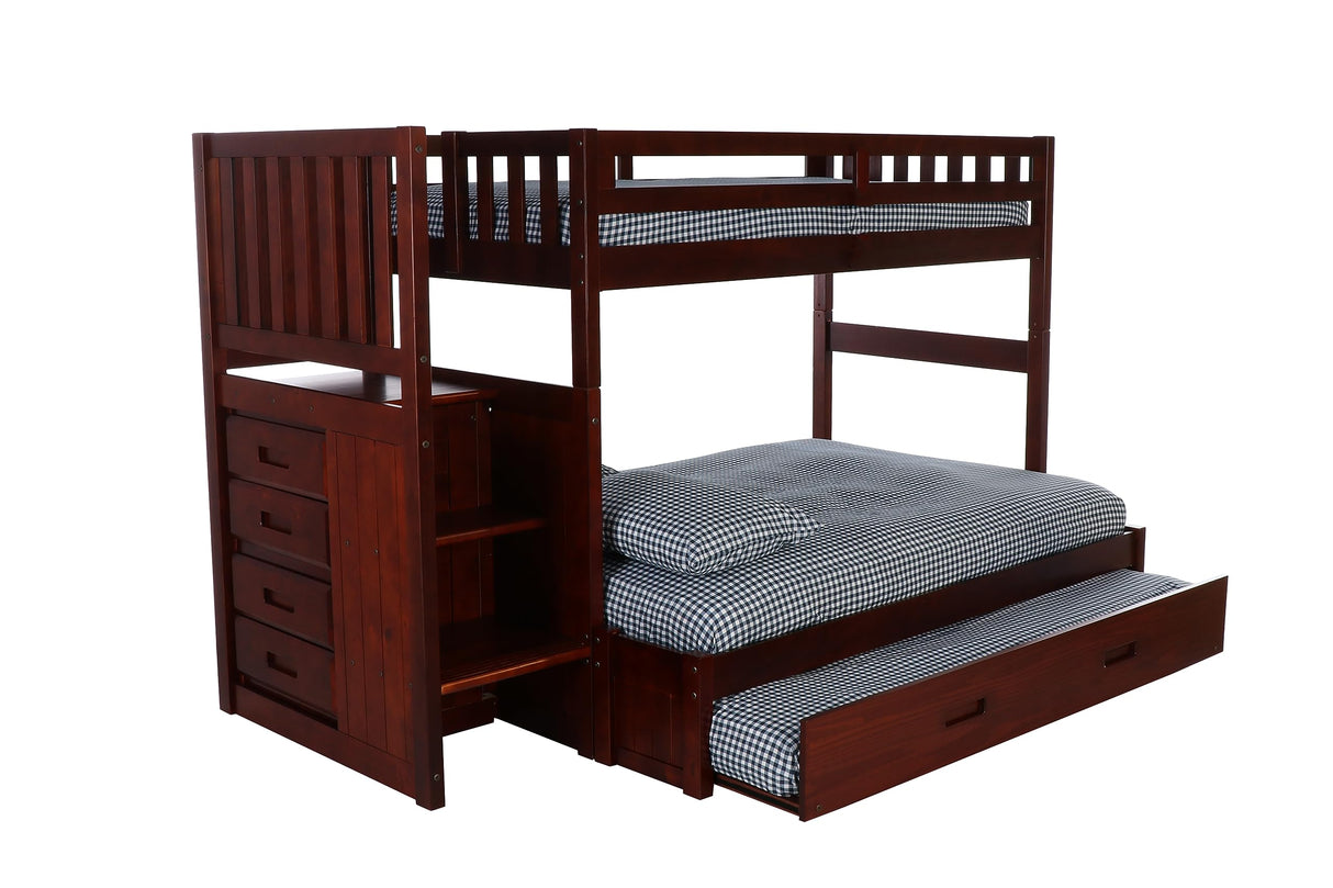 Mission Staircase Four Drawer Chest and Roll Out Twin Trundle Bed in Rich Merlot