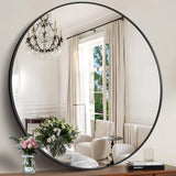 Black Round Mirror, 48 Inch Wall Mounted Round Mirror, Aluminum Alloy Metal Frame Wall Mirror, Round Bathroom Mirror, Round Mirror for Bathroom, Entryway, Living Room, Large Mirror for Over Sink