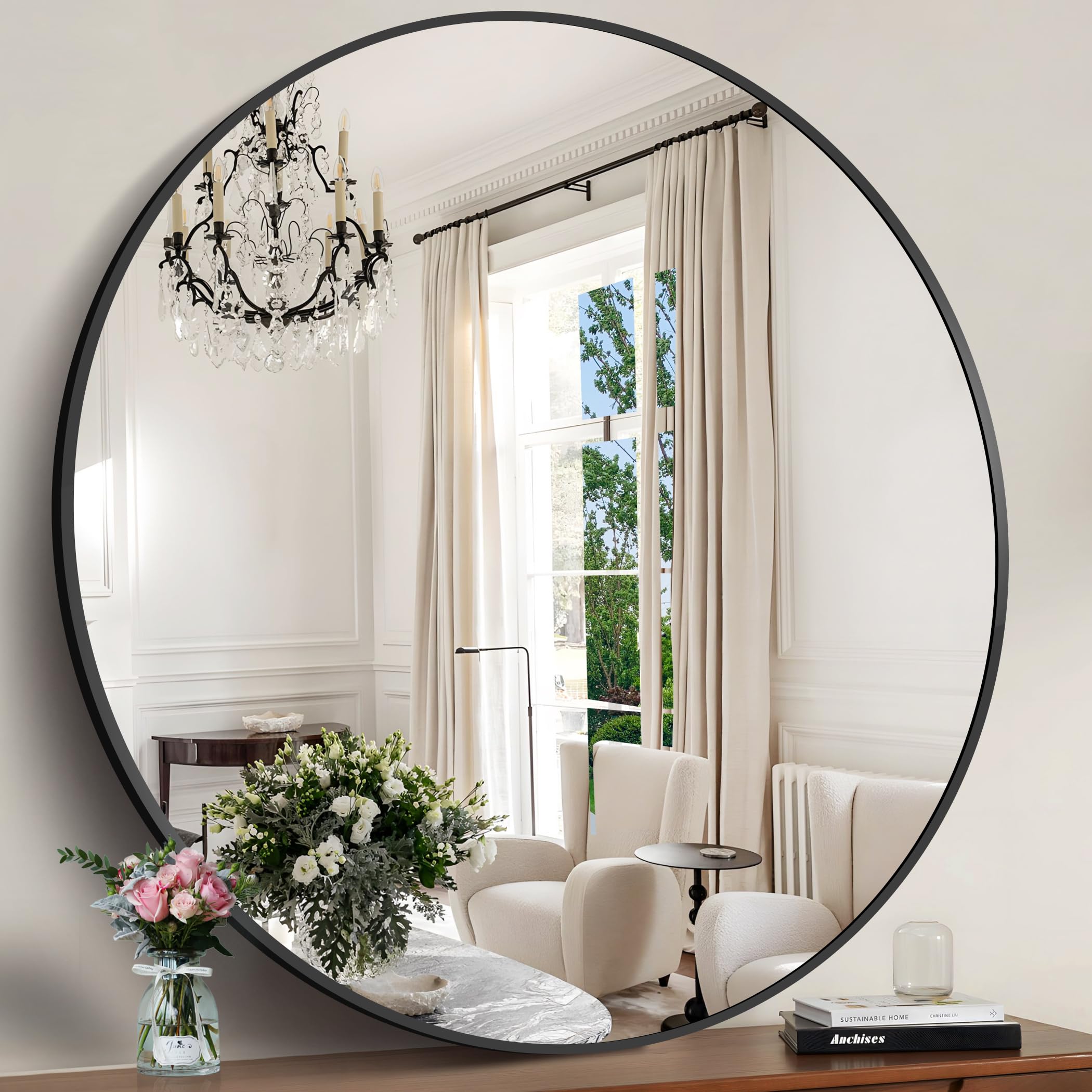 Black Round Mirror,  Wall Mounted Round Mirror