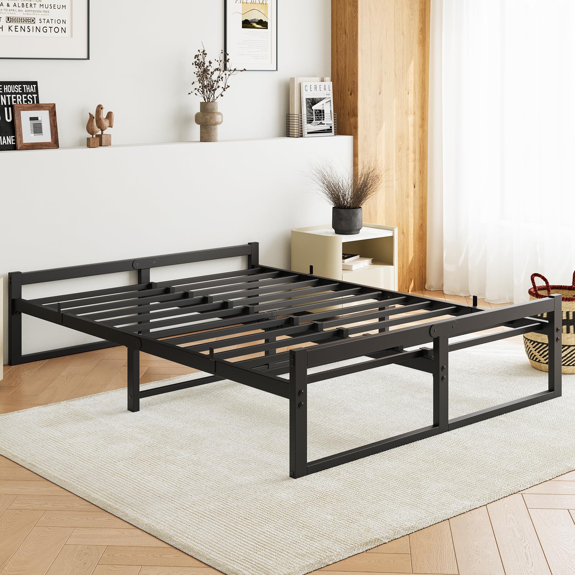 Queen Bed Frame No Box Spring Needed, Metal Platform Bed Frame Queen