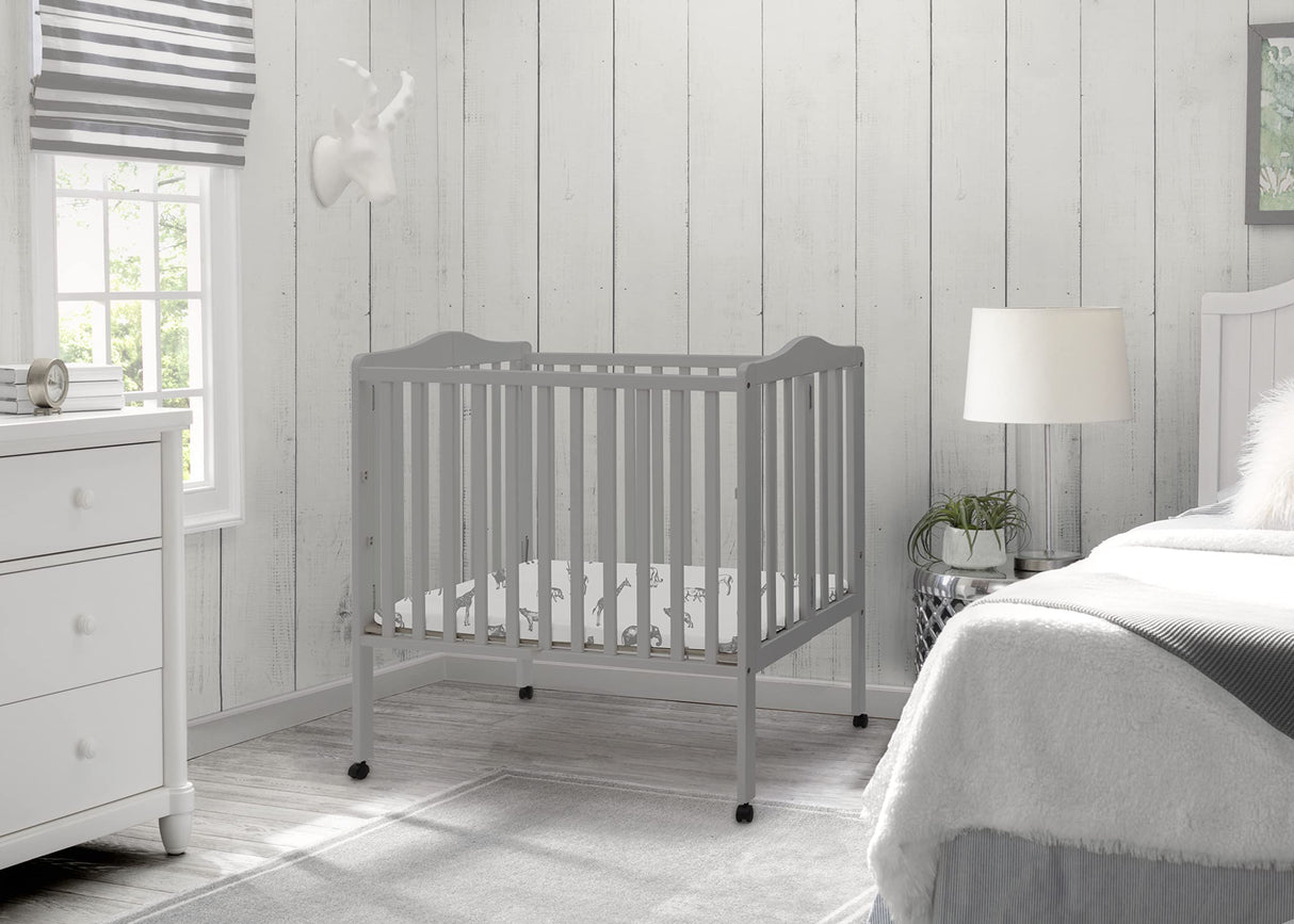 Folding Portable Mini Baby Crib with 1.5-inch Mattress - Greenguard Gold Certified, Grey