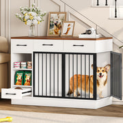 Large Dog Crate Furniture with Storage Drawers - 47.2 Inch Wooden Kennel