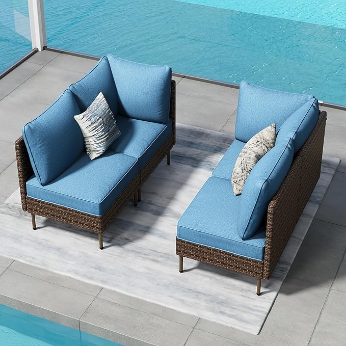 Outdoor Sectional Furniture Set, All-Weather Outdoor Wicker Sectional Sofa 6-Seats Patio