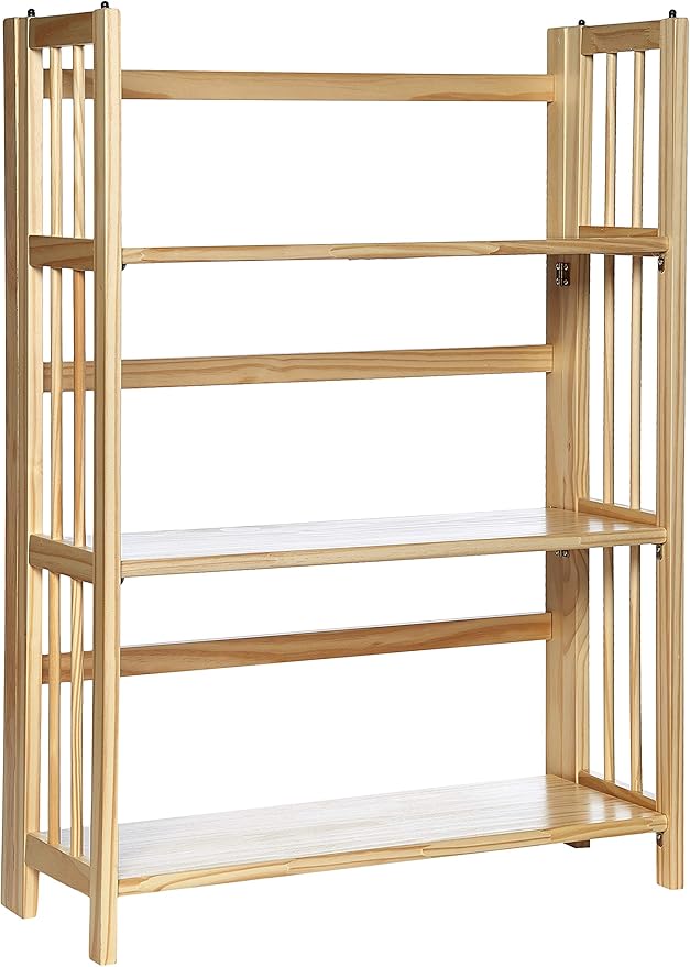 3-Shelf Folding Stackable Bookcase (27.5" Wide)-Natural