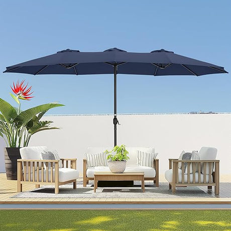 Double Sided Patio Umbrellas - 15ft Outdoor Extra Large Market Table Umbrella with Base Included,