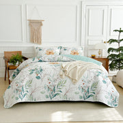 Set with Green Leaves Botanical Coverlet Bedspread