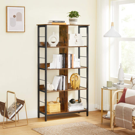 Industrial 8-Compartment Bookshelf, 4-Tier Bookcase with 8 Open Slots, Display Storage Rack, for Office, Living Room, Bedroom, 31.5 x 13 x 58.7 Inches, Rustic Brown and Black ULLS105B01