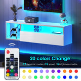 Floating TV Stand with LED Light, 39.3’’ Wall-Mounted Media Console