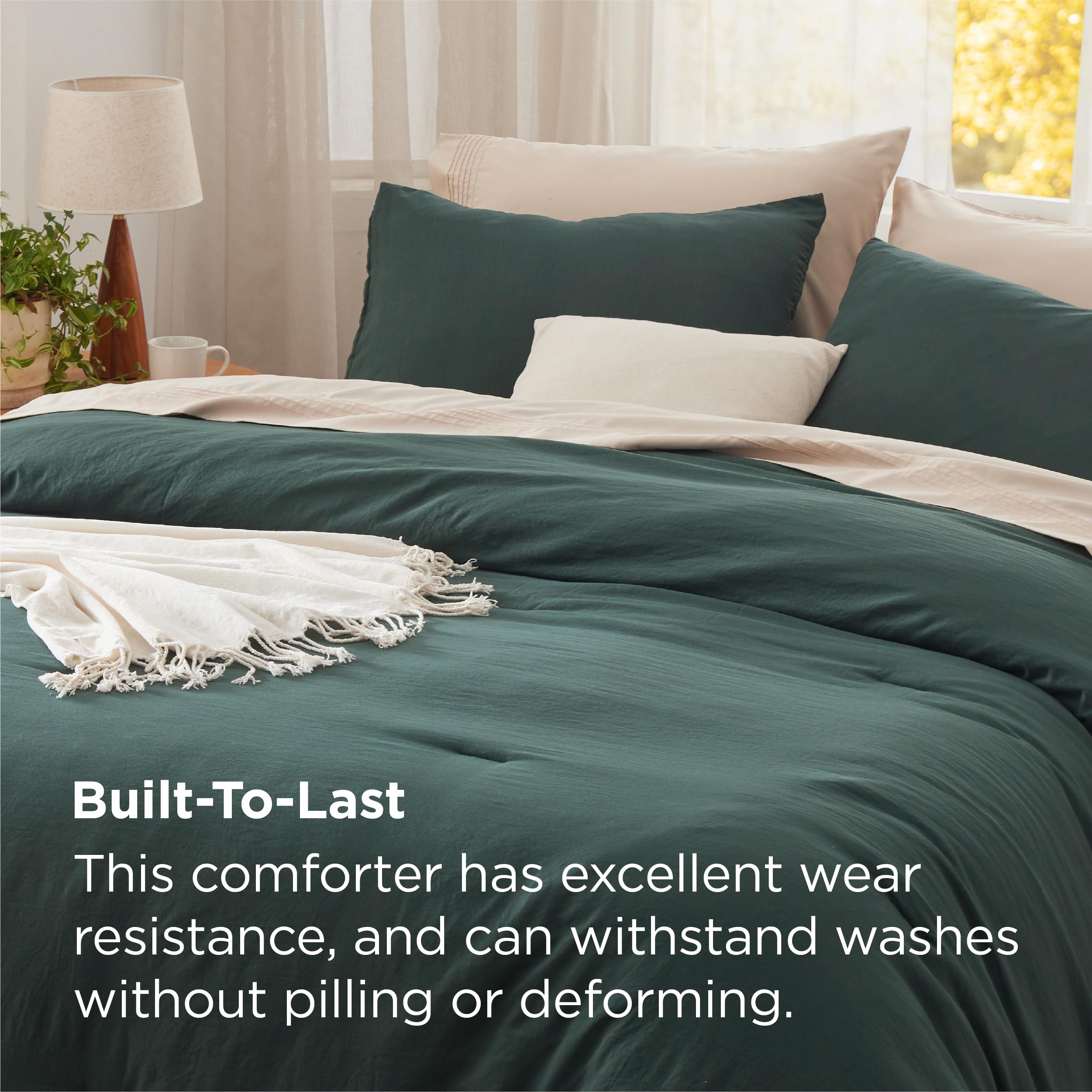 Queen Size Comforter Set - Forest Green Prewashed Bedding