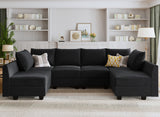 Convertible Sectional Sofa Velvet U Shaped Couch with Reversible Chaise