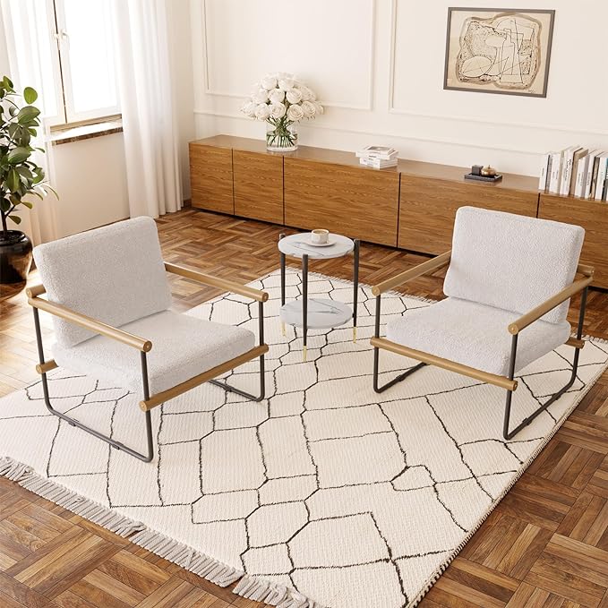 2/1PC Boucle Fabric Accent Chair with Round Side Tabel,Set of 3,Modern Tufted Single Sofa