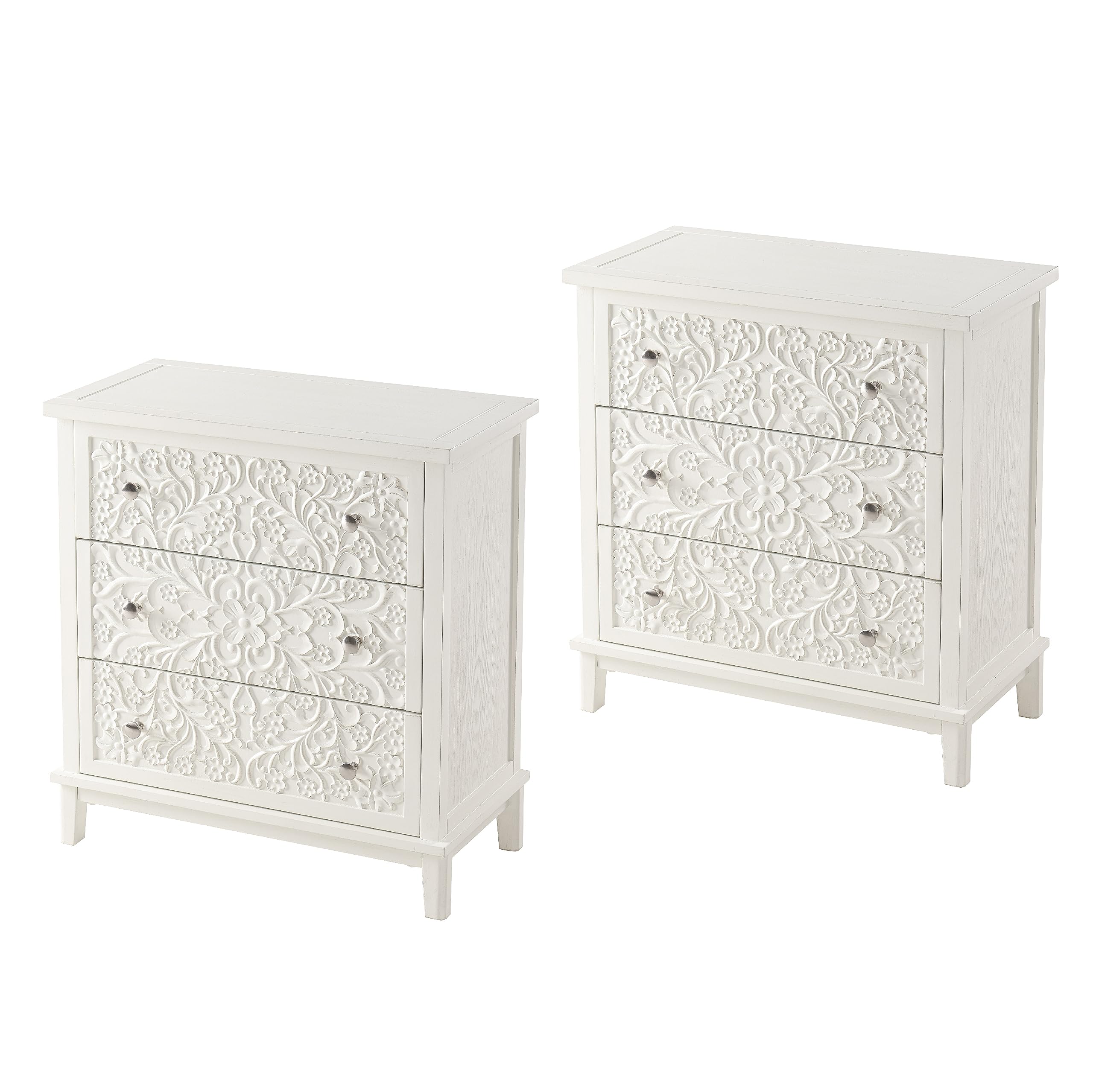 Fully-Assembled Flower Motif Dresser, Set of 2 Nightstand
