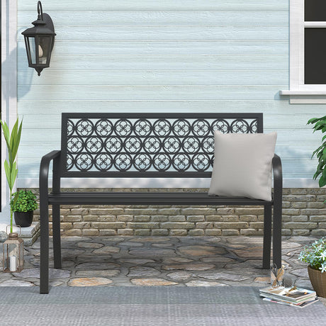 Black Outdoor Bench, Metal Weatherproof Garden Bench Cast Iron Heavy